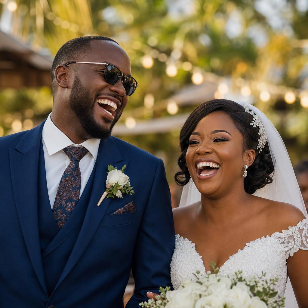 A guest photographing an African bride and groom with their phone
